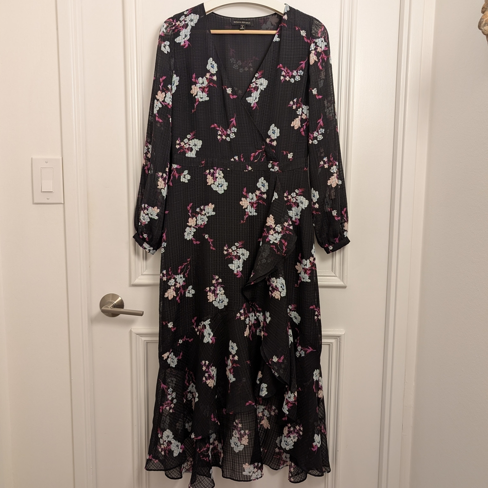 Banana Republic Black and Pink Floral High Low Dress
